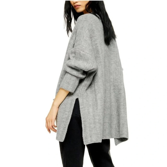 NWT TopShop Long Cardigan Sweater Gray Knit Pockets - Picture 1 of 5